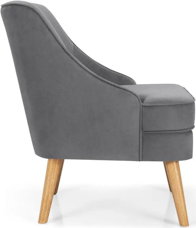 Alt view image 7 of 7 - Mid Century Velvet Accent Chair with Rubber Wood Legs for Bedroom