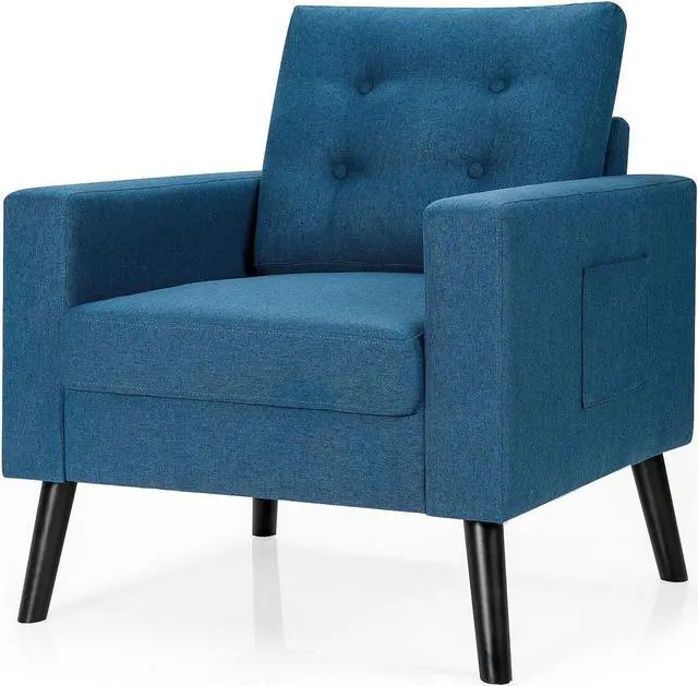Alt view image 2 of 7 - Mid-Century Upholstered Armchair Club Chair with Rubber Wood Legs