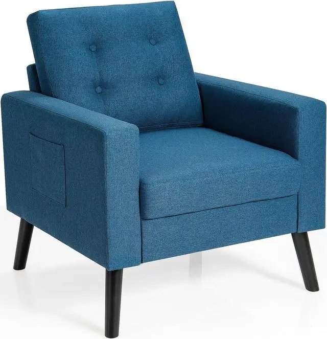 Main image of Mid-Century Upholstered Armchair Club Chair with Rubber Wood Legs