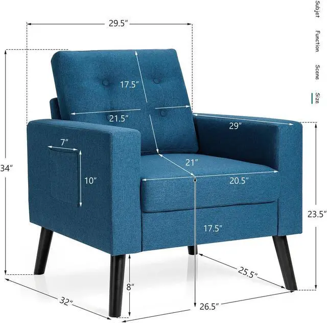 Alt view image 5 of 7 - Mid-Century Upholstered Armchair Club Chair with Rubber Wood Legs