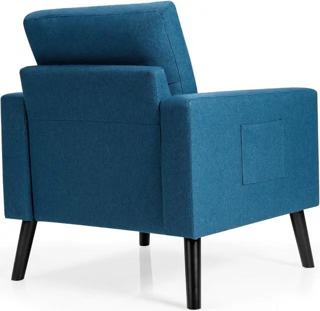 Alt view image 6 of 7 - Mid-Century Upholstered Armchair Club Chair with Rubber Wood Legs