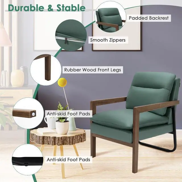 Alt view image 2 of 7 - Single Sofa Chair with Extra-Thick Padded Backrest and Seat Cushion