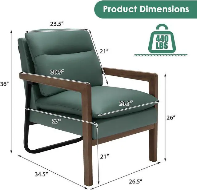 Alt view image 3 of 7 - Single Sofa Chair with Extra-Thick Padded Backrest and Seat Cushion