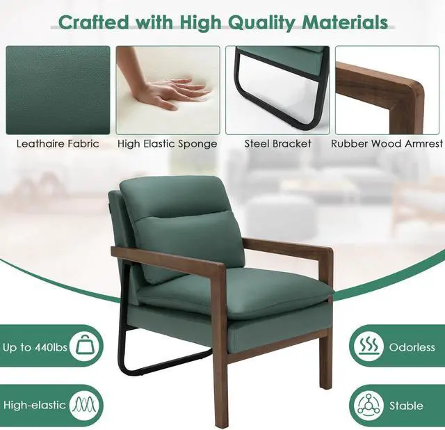 Alt view image 5 of 7 - Single Sofa Chair with Extra-Thick Padded Backrest and Seat Cushion