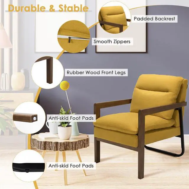 Alt view image 2 of 7 - Single Sofa Chair with Extra-Thick Padded Backrest and Seat Cushion