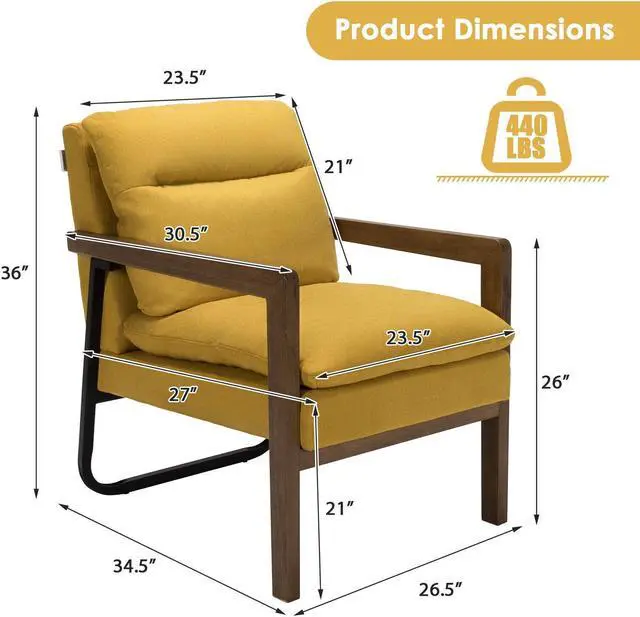 Alt view image 3 of 7 - Single Sofa Chair with Extra-Thick Padded Backrest and Seat Cushion