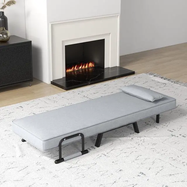 Alt view image 3 of 7 - Folding 6 Position Convertible Sleeper Bed Armchair Lounge Couch with Pillow