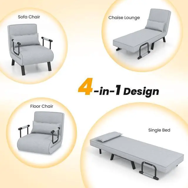 Alt view image 6 of 7 - Folding 6 Position Convertible Sleeper Bed Armchair Lounge Couch with Pillow