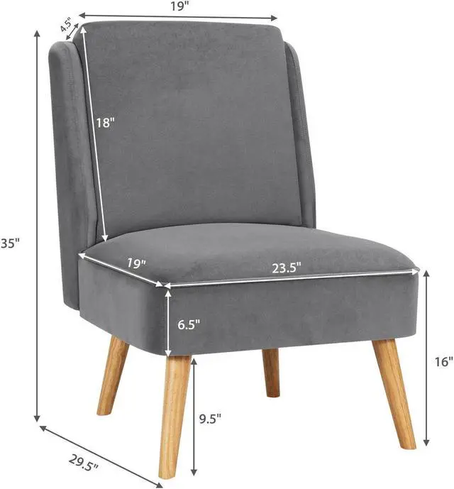 Alt view image 2 of 7 - Velvet Accent Arm less Side Chair with Rubber Wood Legs for Bedroom