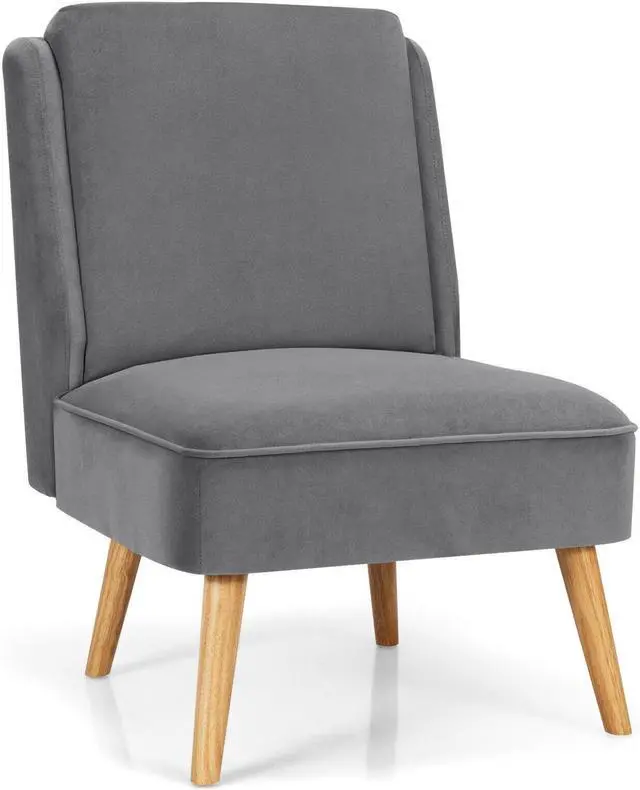 Main image of Velvet Accent Arm less Side Chair with Rubber Wood Legs for Bedroom