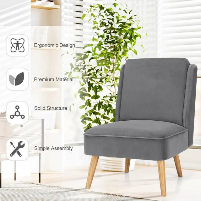 Alt view image 3 of 7 - Velvet Accent Arm less Side Chair with Rubber Wood Legs for Bedroom