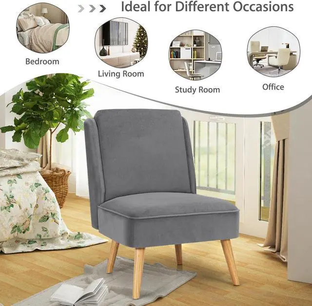Alt view image 5 of 7 - Velvet Accent Arm less Side Chair with Rubber Wood Legs for Bedroom