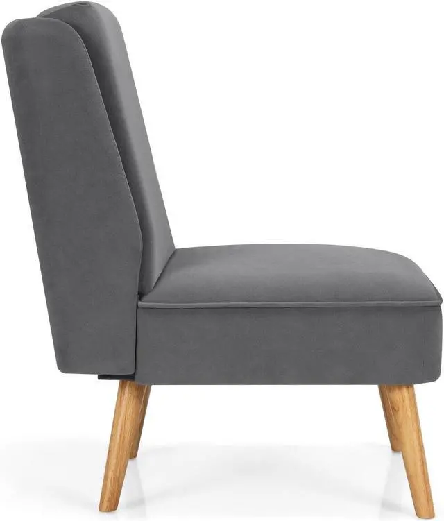 Alt view image 7 of 7 - Velvet Accent Arm less Side Chair with Rubber Wood Legs for Bedroom