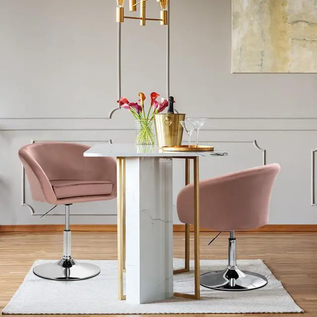 Alt view image 4 of 7 - 360 Degree Swivel Makeup Stool Accent Chair with Round Back and Metal Base
