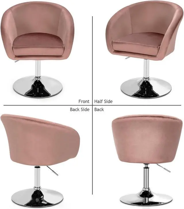 Alt view image 5 of 7 - 360 Degree Swivel Makeup Stool Accent Chair with Round Back and Metal Base