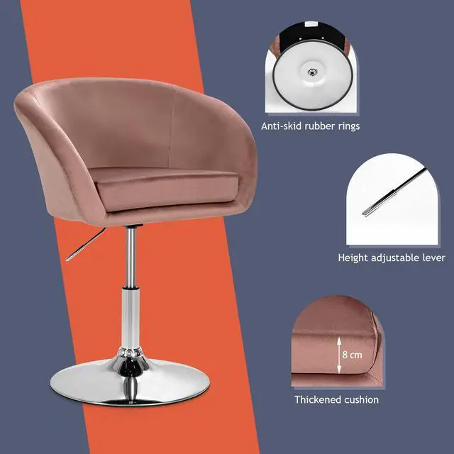Alt view image 7 of 7 - 360 Degree Swivel Makeup Stool Accent Chair with Round Back and Metal Base