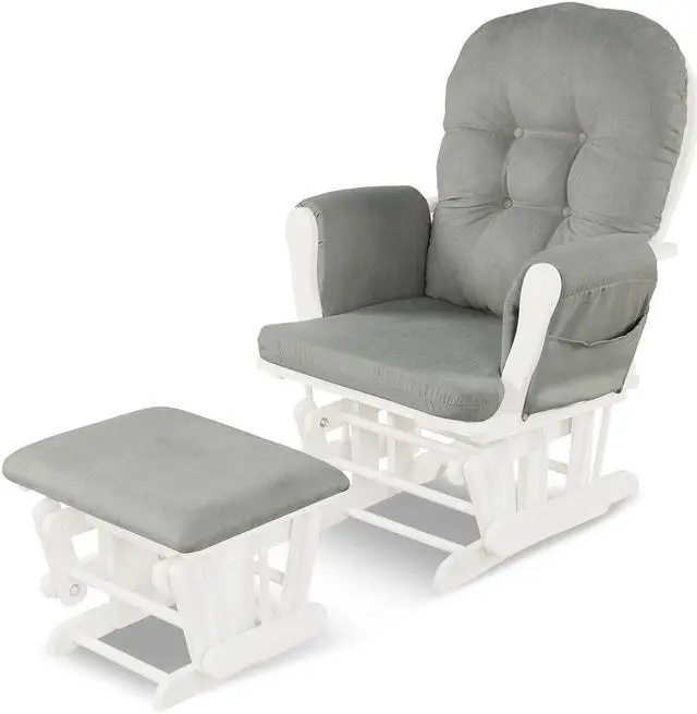 Main image of Wood Glider and Ottoman Set with Padded Armrests and Detachable Cushion