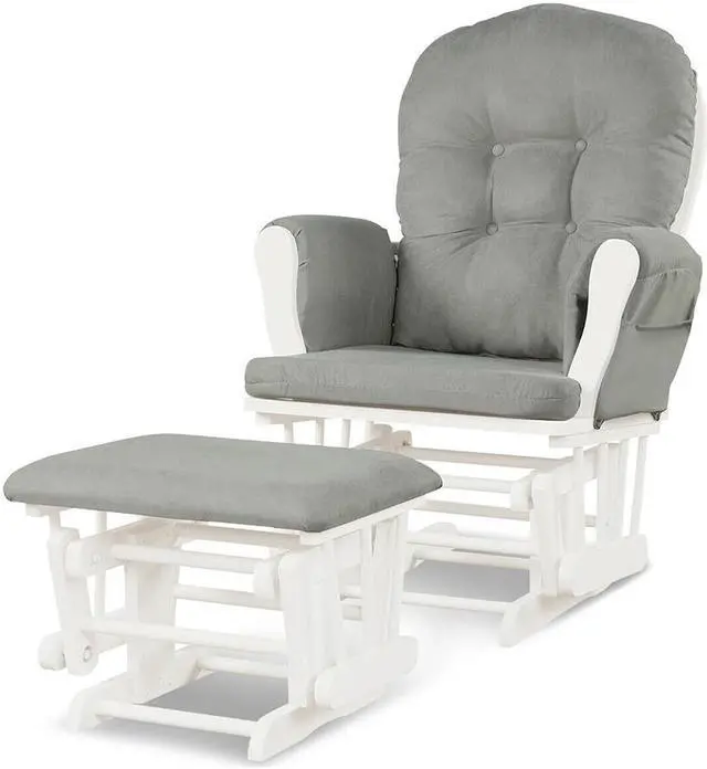 Alt view image 7 of 7 - Wood Glider and Ottoman Set with Padded Armrests and Detachable Cushion