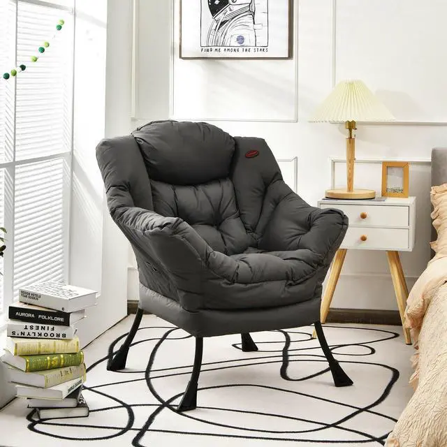 Alt view image 6 of 7 - Modern Polyester Fabric Lazy Chair with Steel Frame and Side Pocket