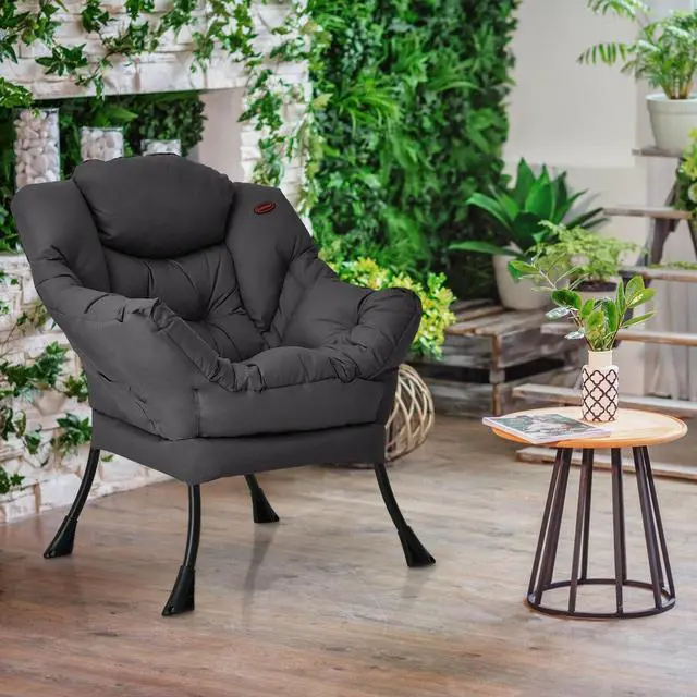 Alt view image 3 of 7 - Modern Polyester Fabric Lazy Chair with Steel Frame and Side Pocket