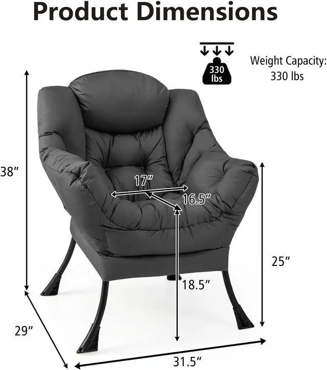 Alt view image 5 of 7 - Modern Polyester Fabric Lazy Chair with Steel Frame and Side Pocket