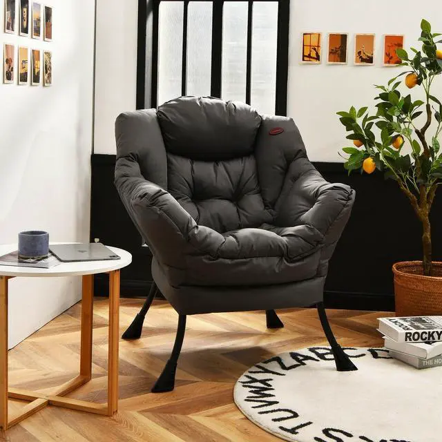 Alt view image 4 of 7 - Modern Polyester Fabric Lazy Chair with Steel Frame and Side Pocket