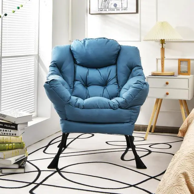 Alt view image 3 of 7 - Modern Polyester Fabric Lazy Chair with Steel Frame and Side Pocket
