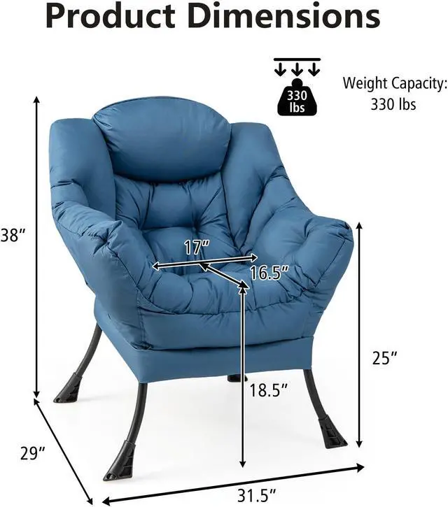Alt view image 5 of 7 - Modern Polyester Fabric Lazy Chair with Steel Frame and Side Pocket