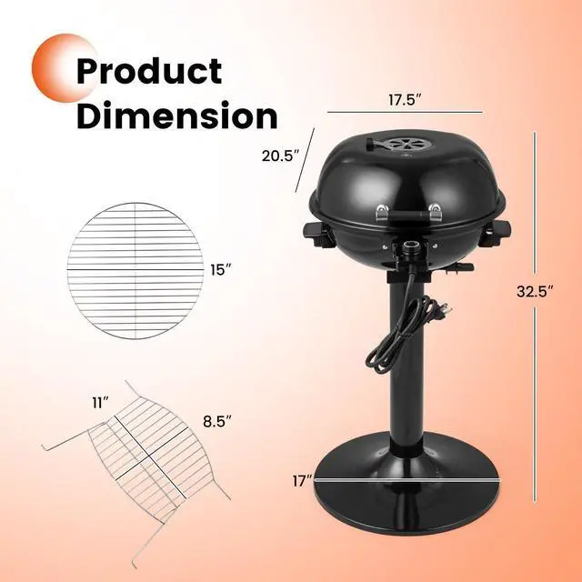Alt view image 5 of 7 - 1600W Electric BBQ Grill with Removable Non-Stick Warming Rack
