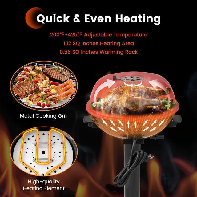 Alt view image 6 of 7 - 1600W Electric BBQ Grill with Removable Non-Stick Warming Rack