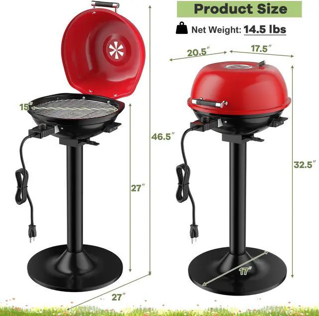 Alt view image 5 of 7 - 1600W Portable Electric BBQ Grill with Removable Non-Stick Rack