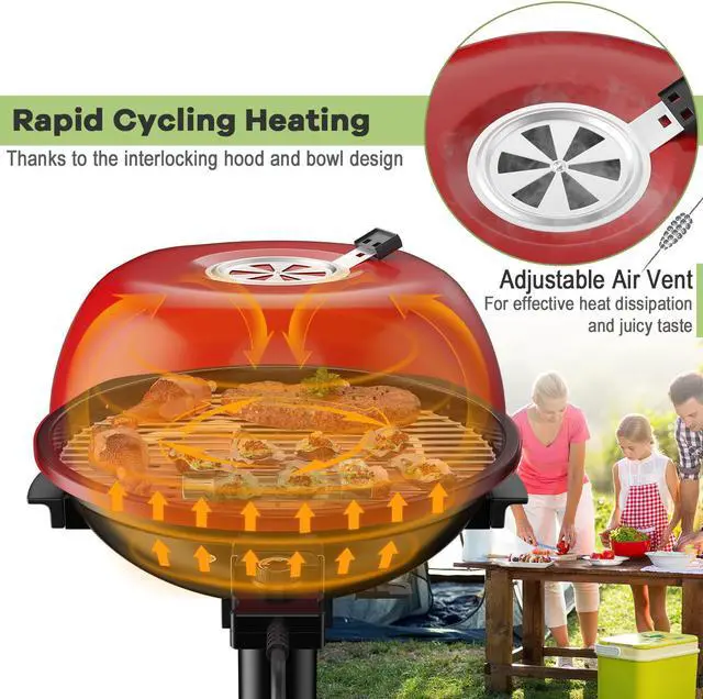 Alt view image 7 of 7 - 1600W Portable Electric BBQ Grill with Removable Non-Stick Rack