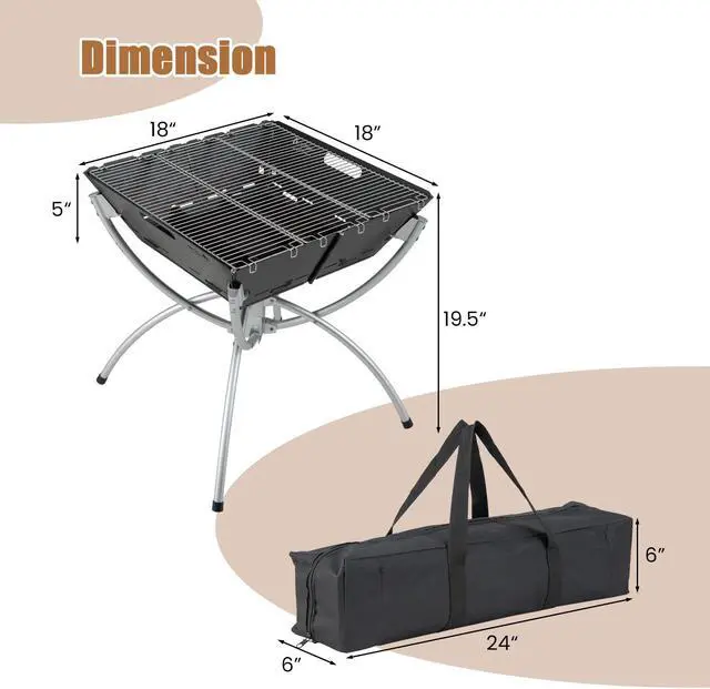 Alt view image 5 of 7 - 3-in-1 Camping Campfire Grill with Stainless Steel Grills Carrying Bag & Gloves