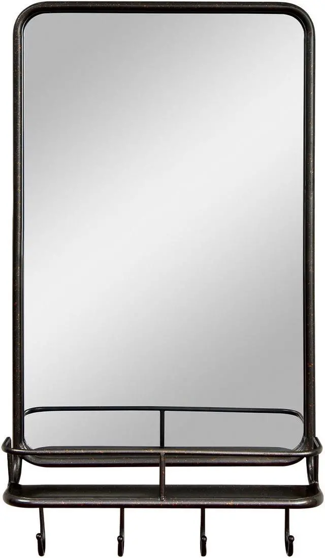 Main image of Wall Bathroom Mirror with Shelf Hooks Sturdy Metal Frame for Bedroom Living Room