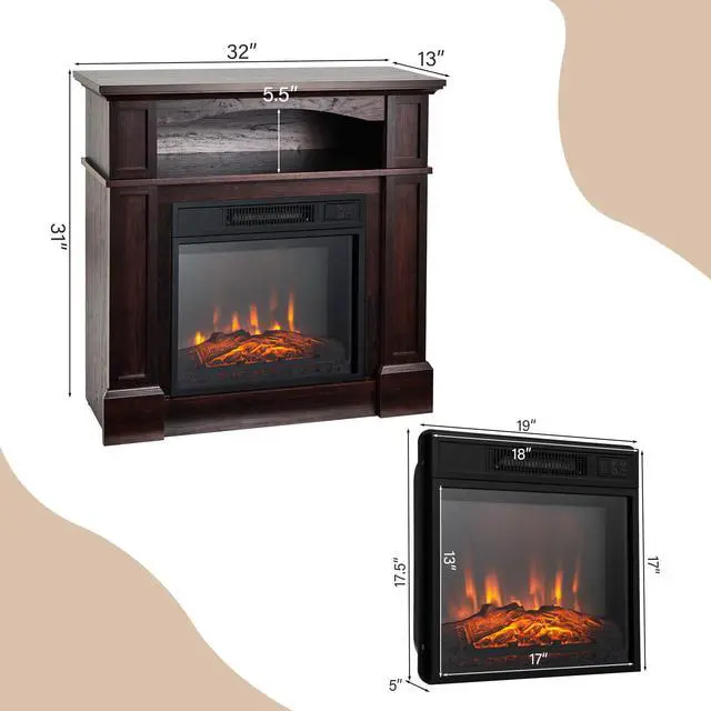 Alt view image 5 of 7 - SlickBlue 18 Inch 1400W Electric TV Stand Fireplace with Shelf