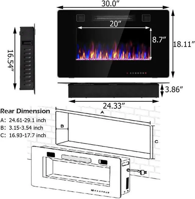 Alt view image 4 of 7 - SlickBlue 30-Inch Recessed Ultra Thin Electric Fireplace Heater with Glass Appearance