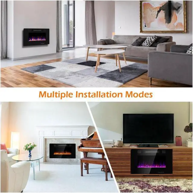Alt view image 7 of 7 - SlickBlue 30-Inch Recessed Ultra Thin Electric Fireplace Heater with Glass Appearance
