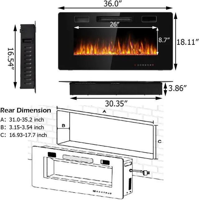 Alt view image 4 of 7 - SlickBlue 36 Inch Ultra Thin Wall Mounted Electric Fireplace