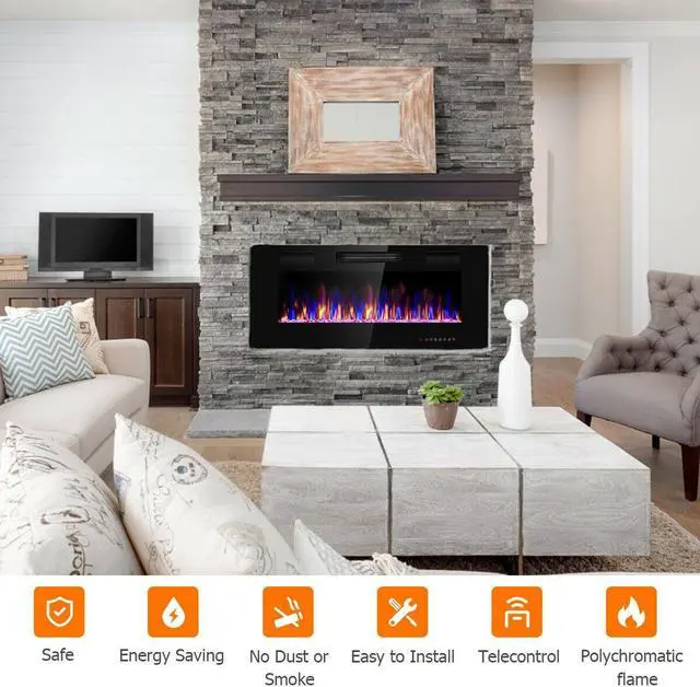 Alt view image 3 of 7 - SlickBlue 42 Inch Recessed Ultra Thin Electric Fireplace with Timer