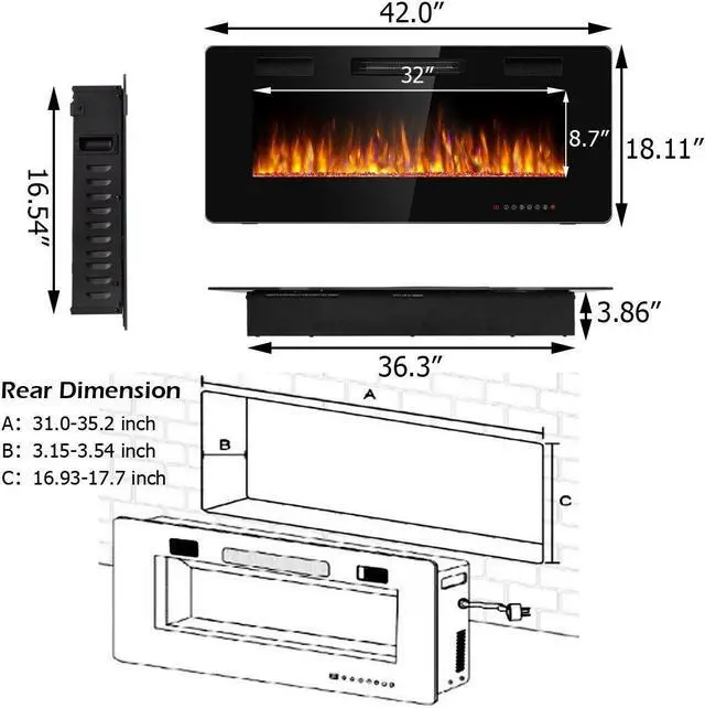 Alt view image 4 of 7 - SlickBlue 42 Inch Recessed Ultra Thin Electric Fireplace with Timer