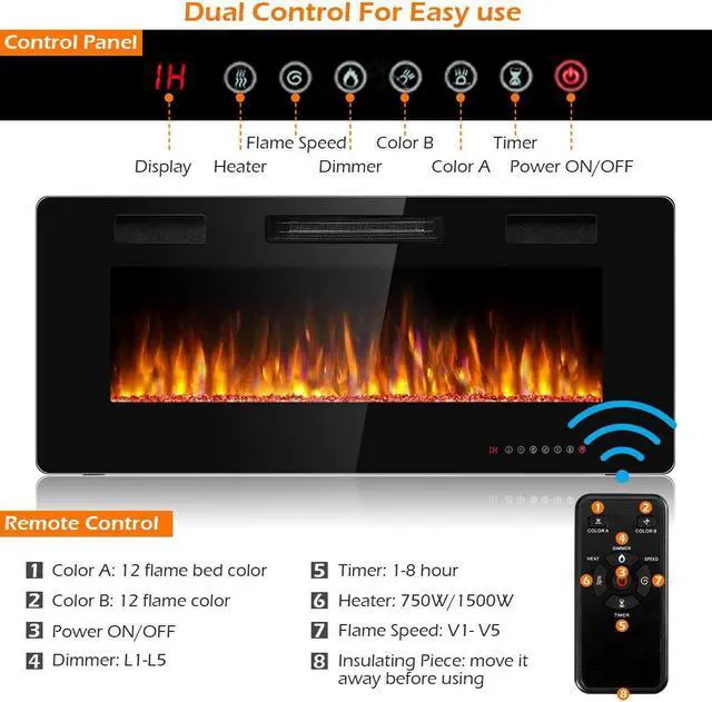 Alt view image 5 of 7 - SlickBlue 42 Inch Recessed Ultra Thin Electric Fireplace with Timer