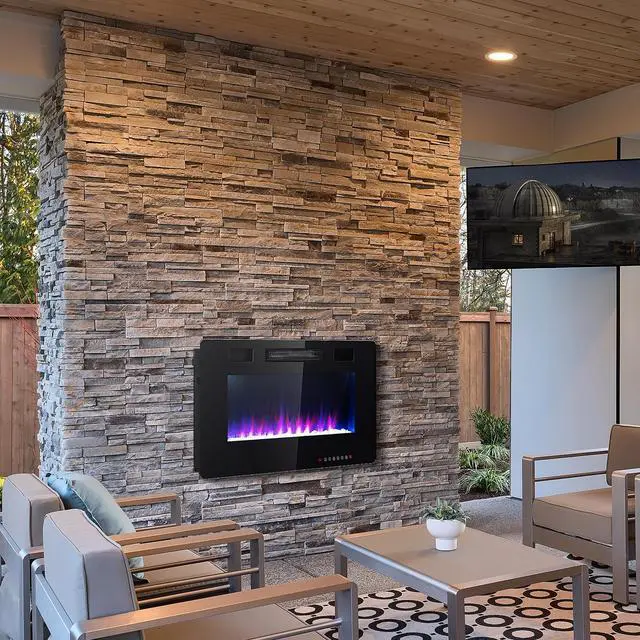 Alt view image 7 of 7 - SlickBlue 36 Inch Ultra Thin Wall Mounted Electric Fireplace