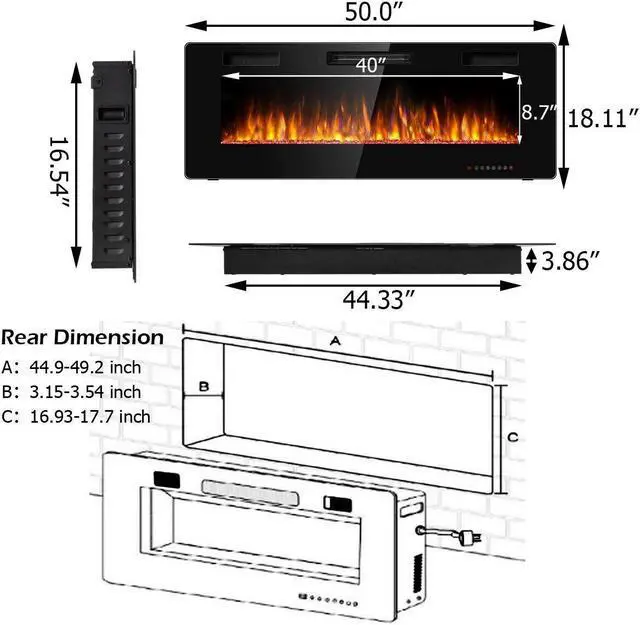 Alt view image 4 of 7 - SlickBlue 50 Inch Recessed Ultra Thin Electric Fireplace with Timer