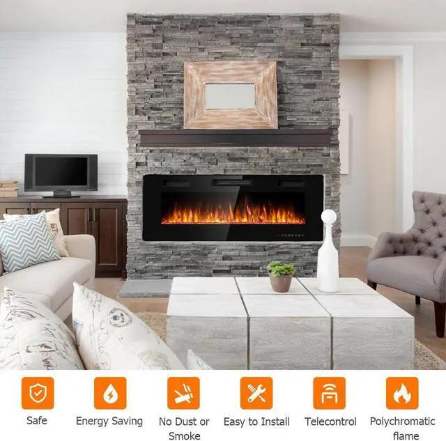 Alt view image 6 of 7 - SlickBlue 50 Inch Recessed Ultra Thin Electric Fireplace with Timer