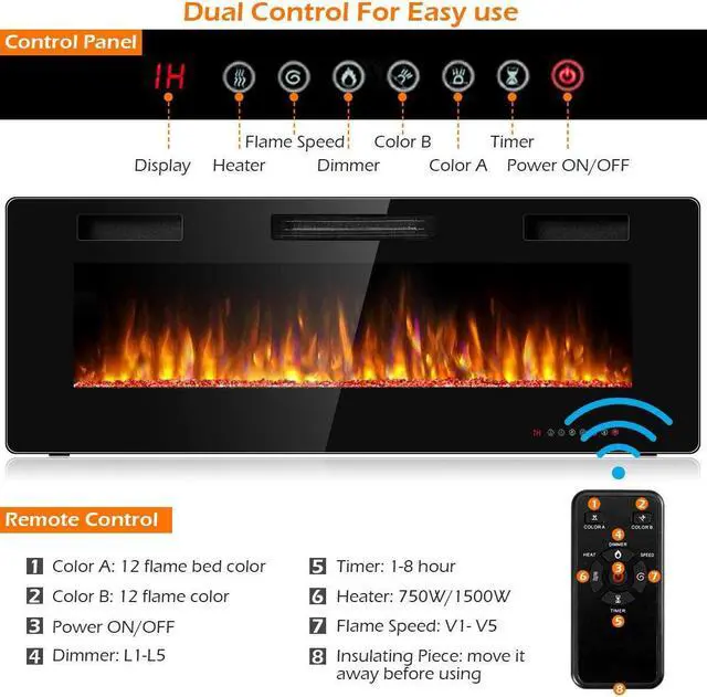 Alt view image 5 of 7 - SlickBlue 50 Inch Recessed Ultra Thin Electric Fireplace with Timer