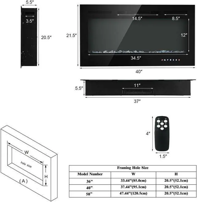 Alt view image 5 of 7 - SlickBlue 40-Inch Electric Fireplace Recessed with Thermostat
