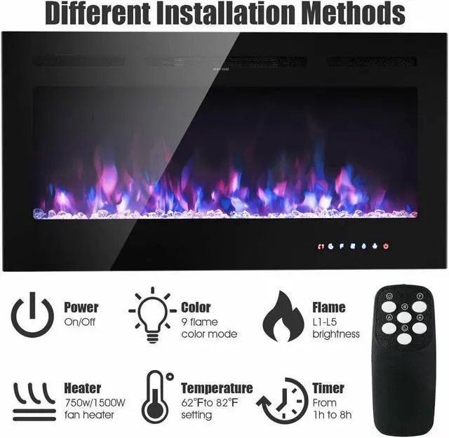 Alt view image 6 of 7 - SlickBlue 40-Inch Electric Fireplace Recessed with Thermostat