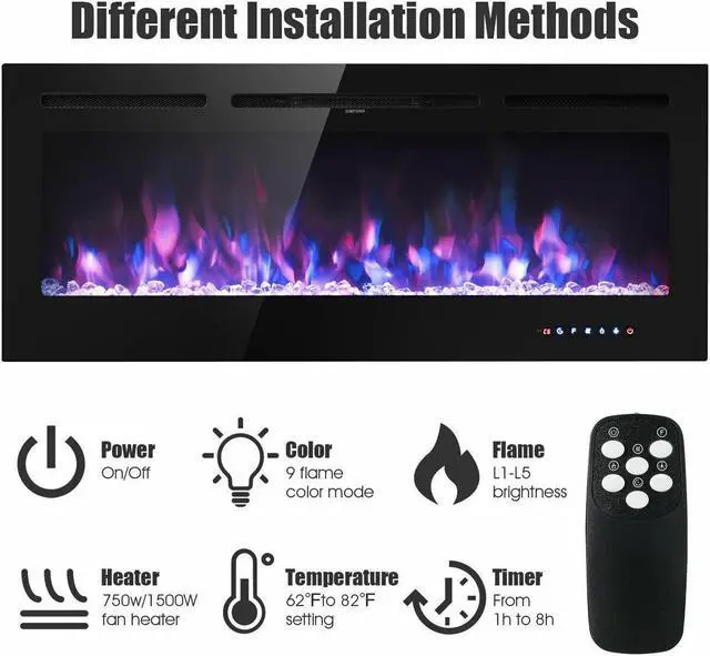 Alt view image 5 of 7 - SlickBlue 50 Inch Recessed Electric Insert Wall Mounted Fireplace with Adjustable Brightness