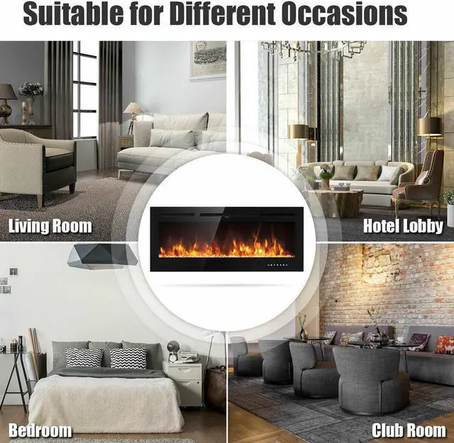 Alt view image 3 of 7 - SlickBlue 50 Inch Recessed Electric Insert Wall Mounted Fireplace with Adjustable Brightness