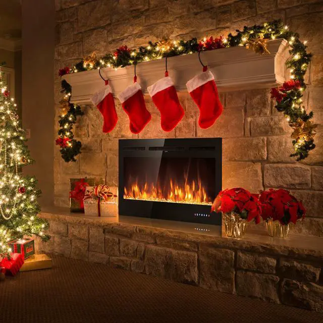 Alt view image 6 of 7 - SlickBlue 50 Inch Recessed Electric Insert Wall Mounted Fireplace with Adjustable Brightness